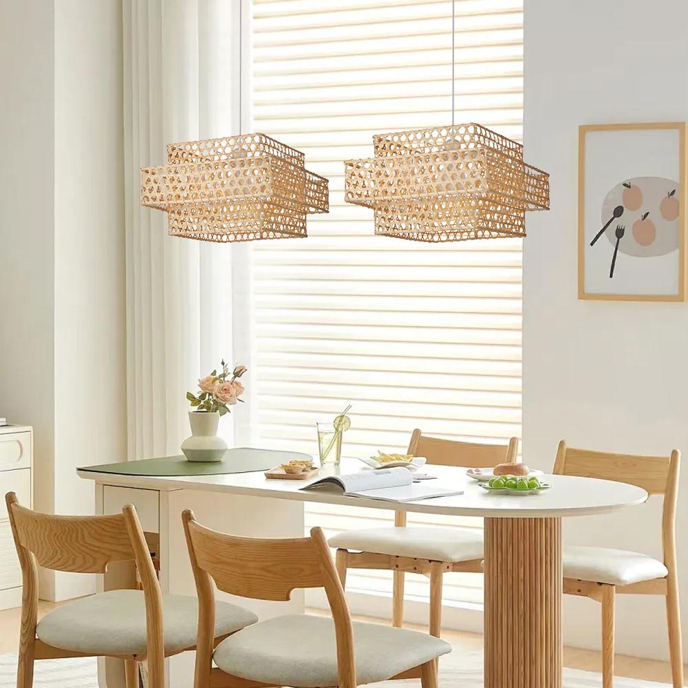 Natural Bamboo Woven Tiered Pendant Lights for Island
