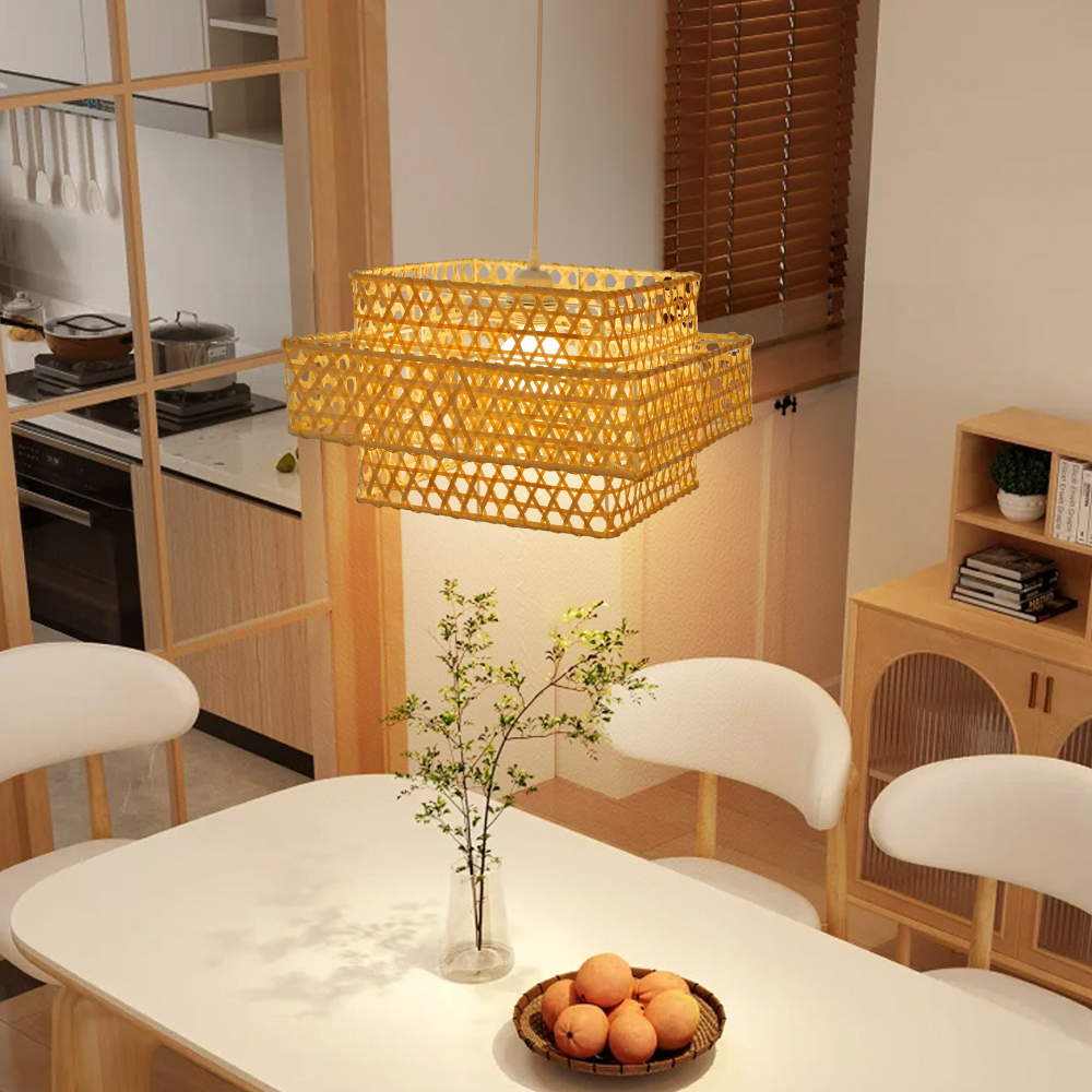 Natural Bamboo Woven Tiered Pendant Lights for Island
