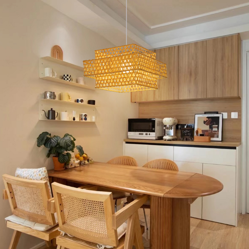 Natural Bamboo Woven Tiered Pendant Lights for Island