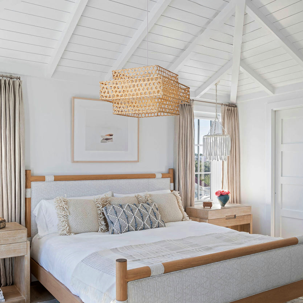 Natural Bamboo Woven Tiered Pendant Lights for Island