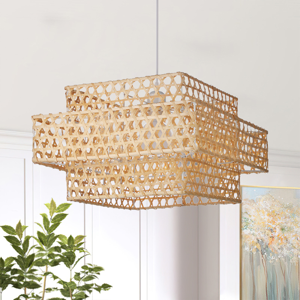 Natural Bamboo Woven Tiered Pendant Lights for Island