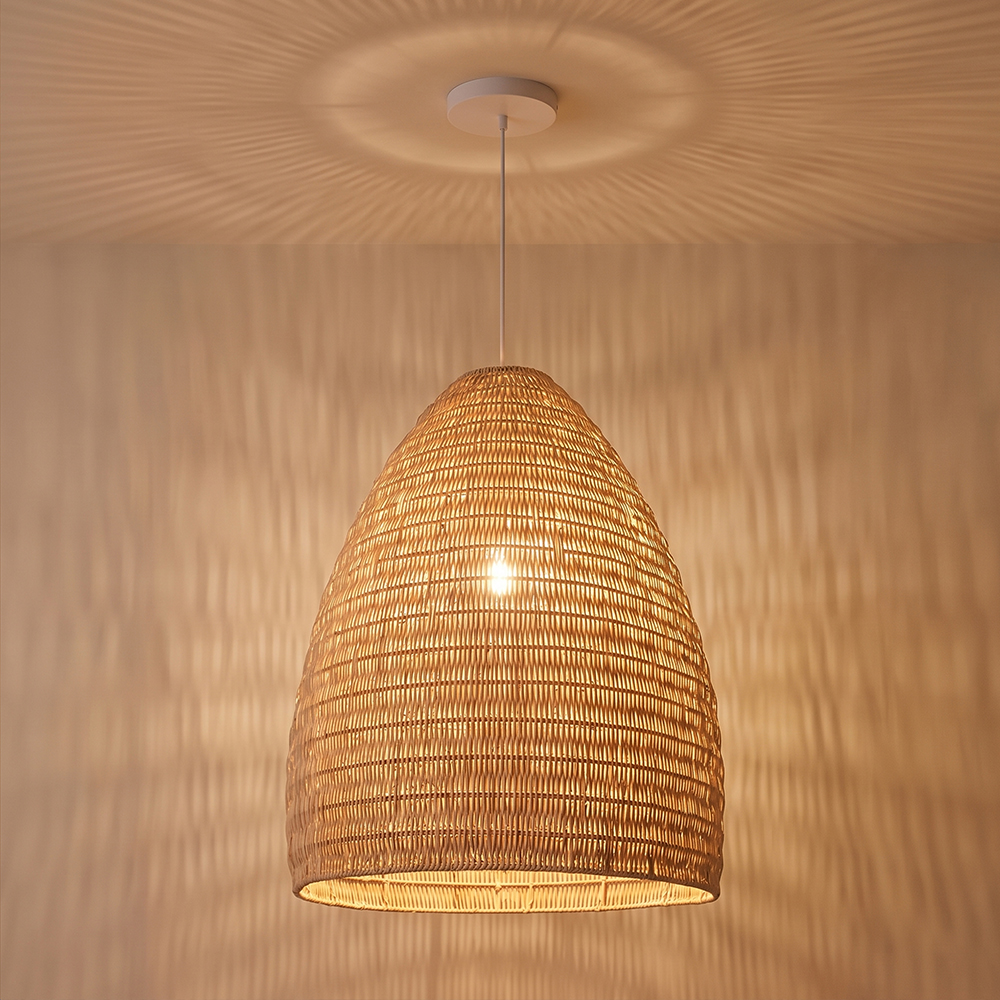 Restaurant Pendant Light Countryside Style Woven Rattan Hanging Lamp for Dining Room