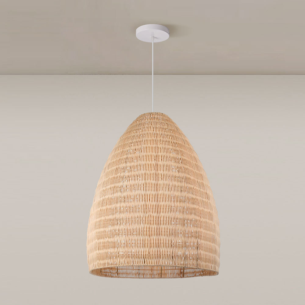 Restaurant Pendant Light Countryside Style Woven Rattan Hanging Lamp for Dining Room