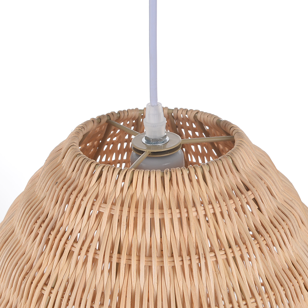 Restaurant Pendant Light Countryside Style Woven Rattan Hanging Lamp for Dining Room
