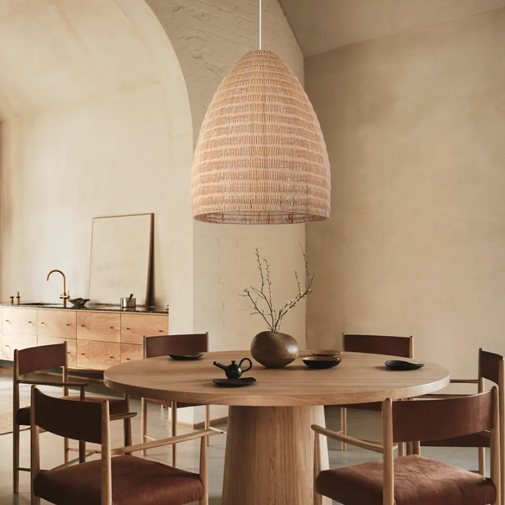 Restaurant Pendant Light Countryside Style Woven Rattan Hanging Lamp for Dining Room