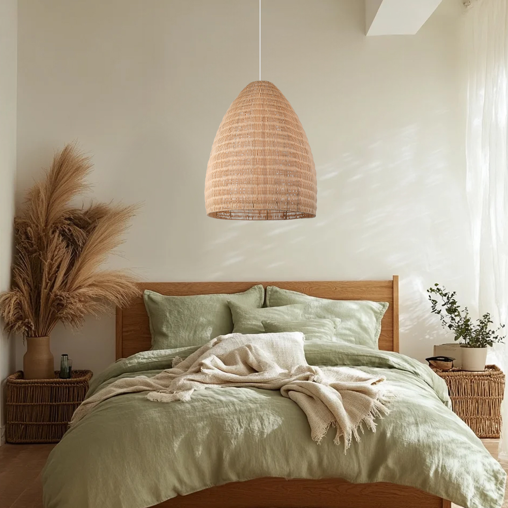 Restaurant Pendant Light Countryside Style Woven Rattan Hanging Lamp for Dining Room