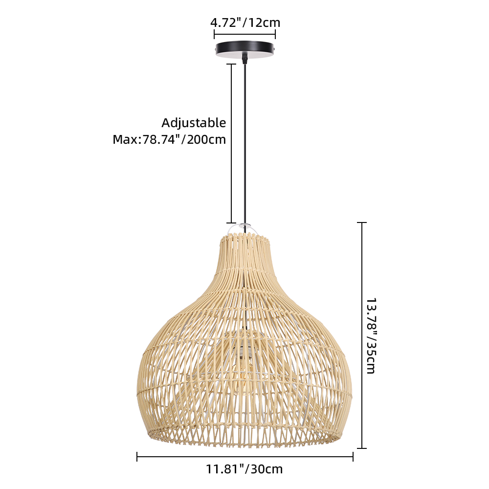 Wicker Chandelier Boho Pendant Light Basket Light Fixture for Kitchen Island Dining Room