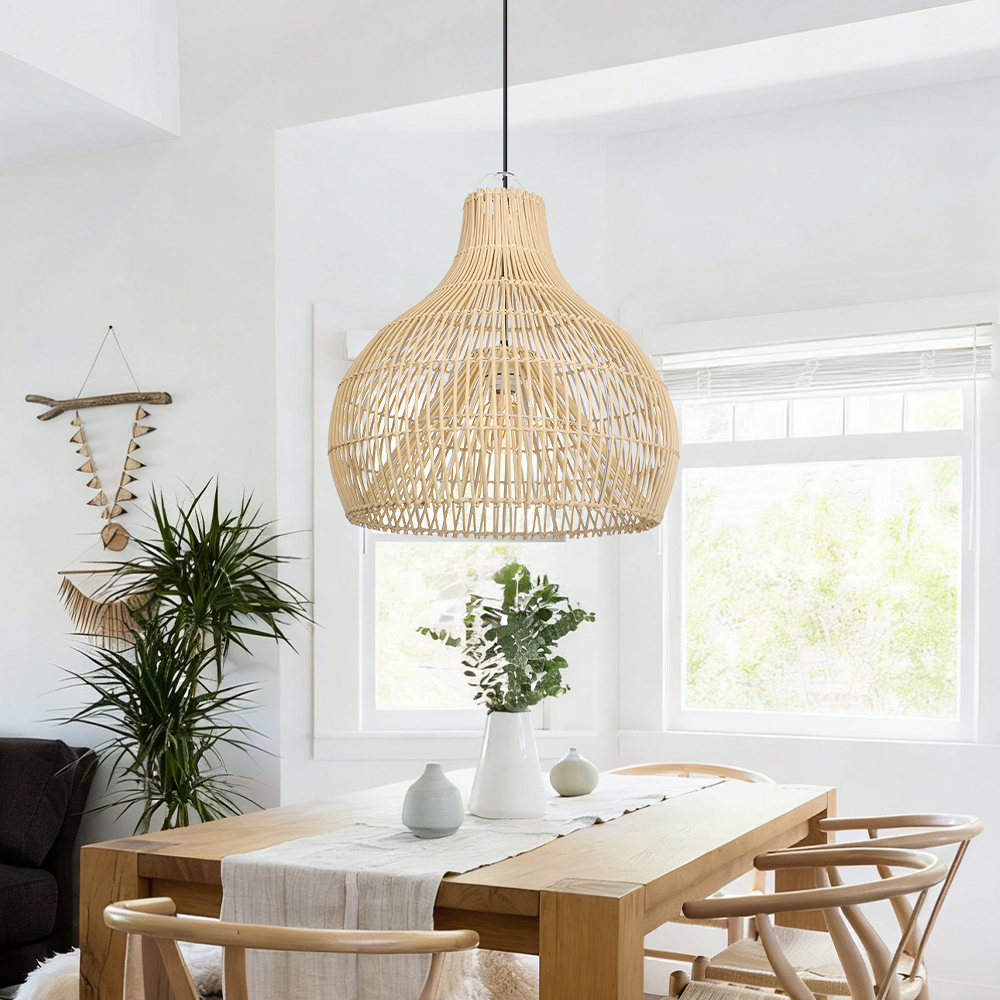 Wicker Chandelier Boho Pendant Light Basket Light Fixture for Kitchen Island Dining Room