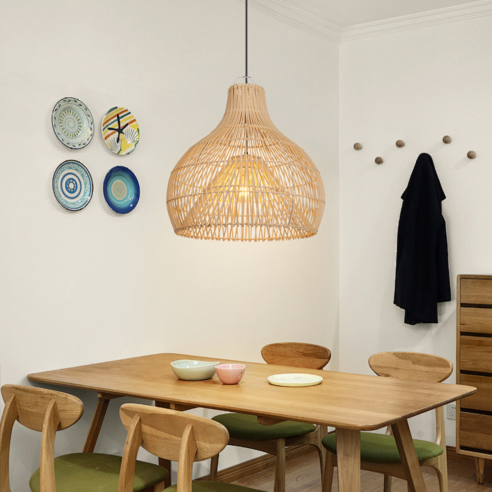 Wicker Chandelier Boho Pendant Light Basket Light Fixture for Kitchen Island Dining Room