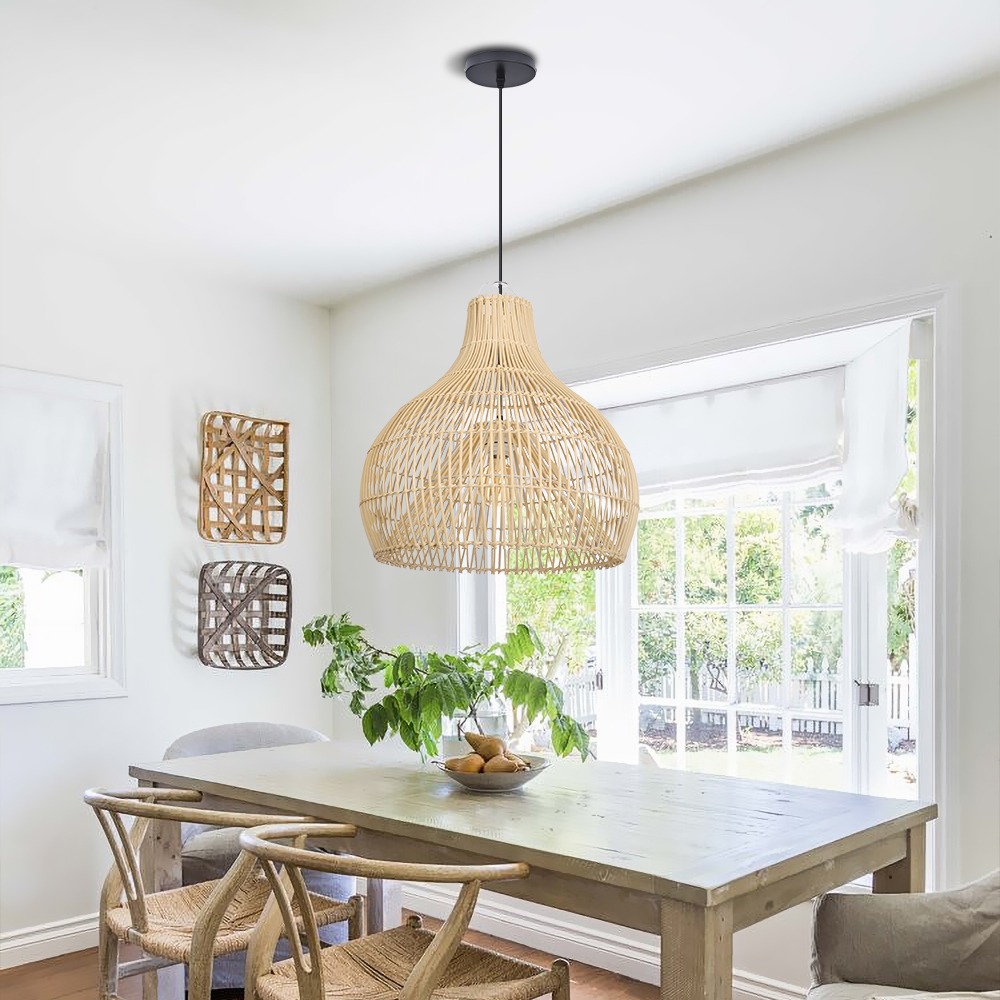 Wicker Chandelier Boho Pendant Light Basket Light Fixture for Kitchen Island Dining Room