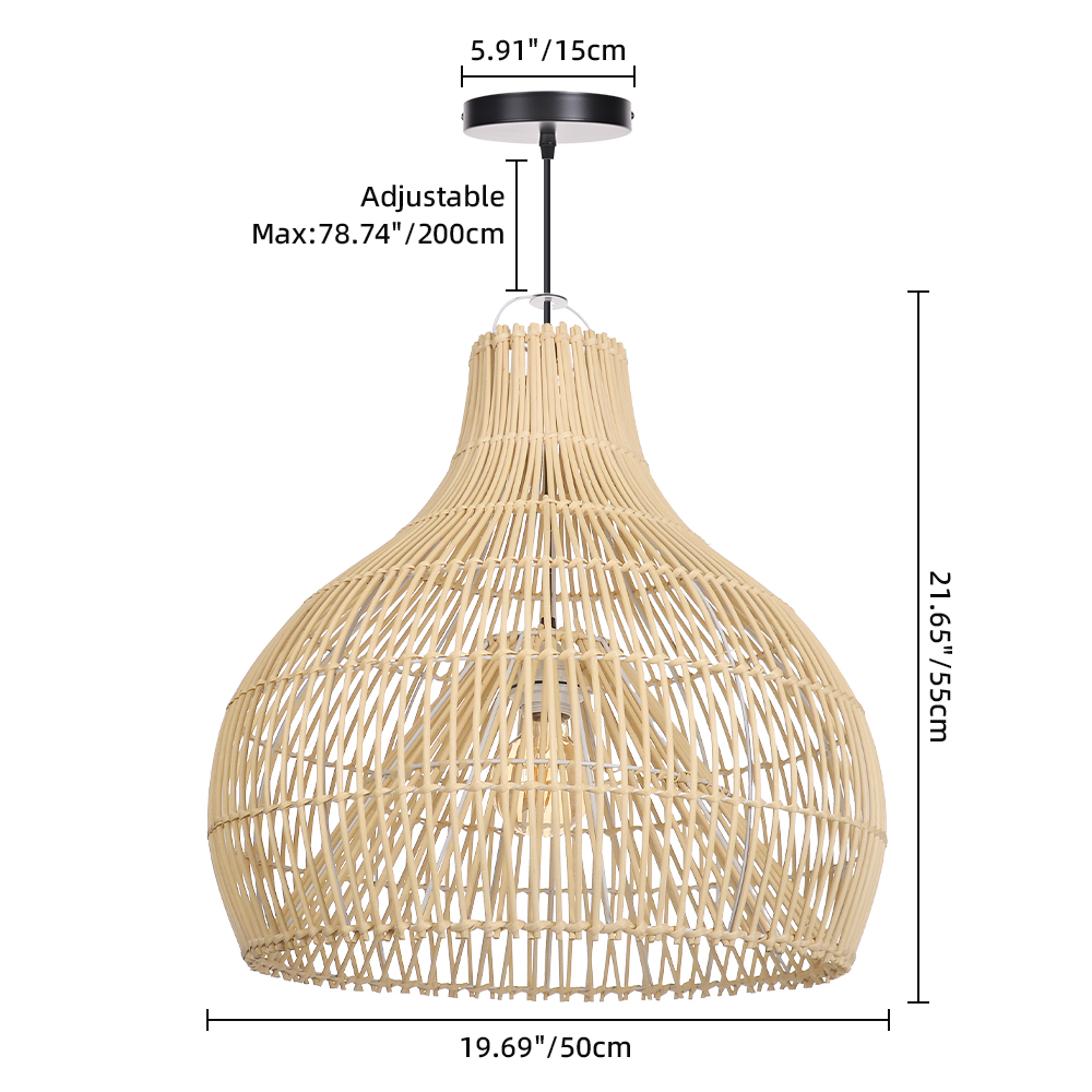 Wicker Chandelier Boho Pendant Light Basket Light Fixture for Kitchen Island Dining Room