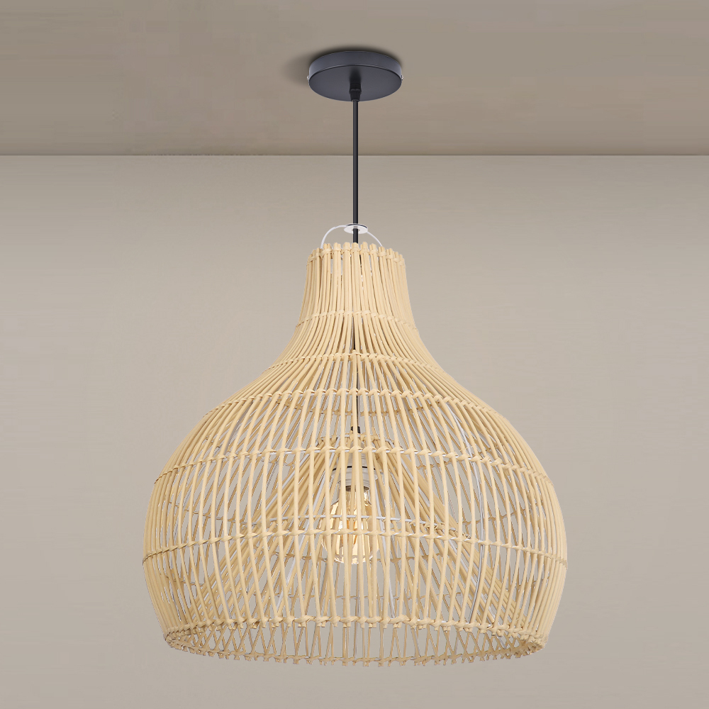 Wicker Chandelier Boho Pendant Light Basket Light Fixture for Kitchen Island Dining Room