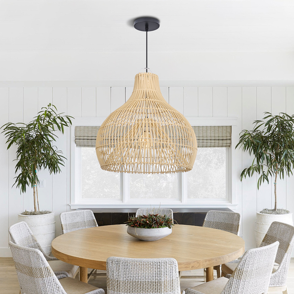 Wicker Chandelier Boho Pendant Light Basket Light Fixture for Kitchen Island Dining Room
