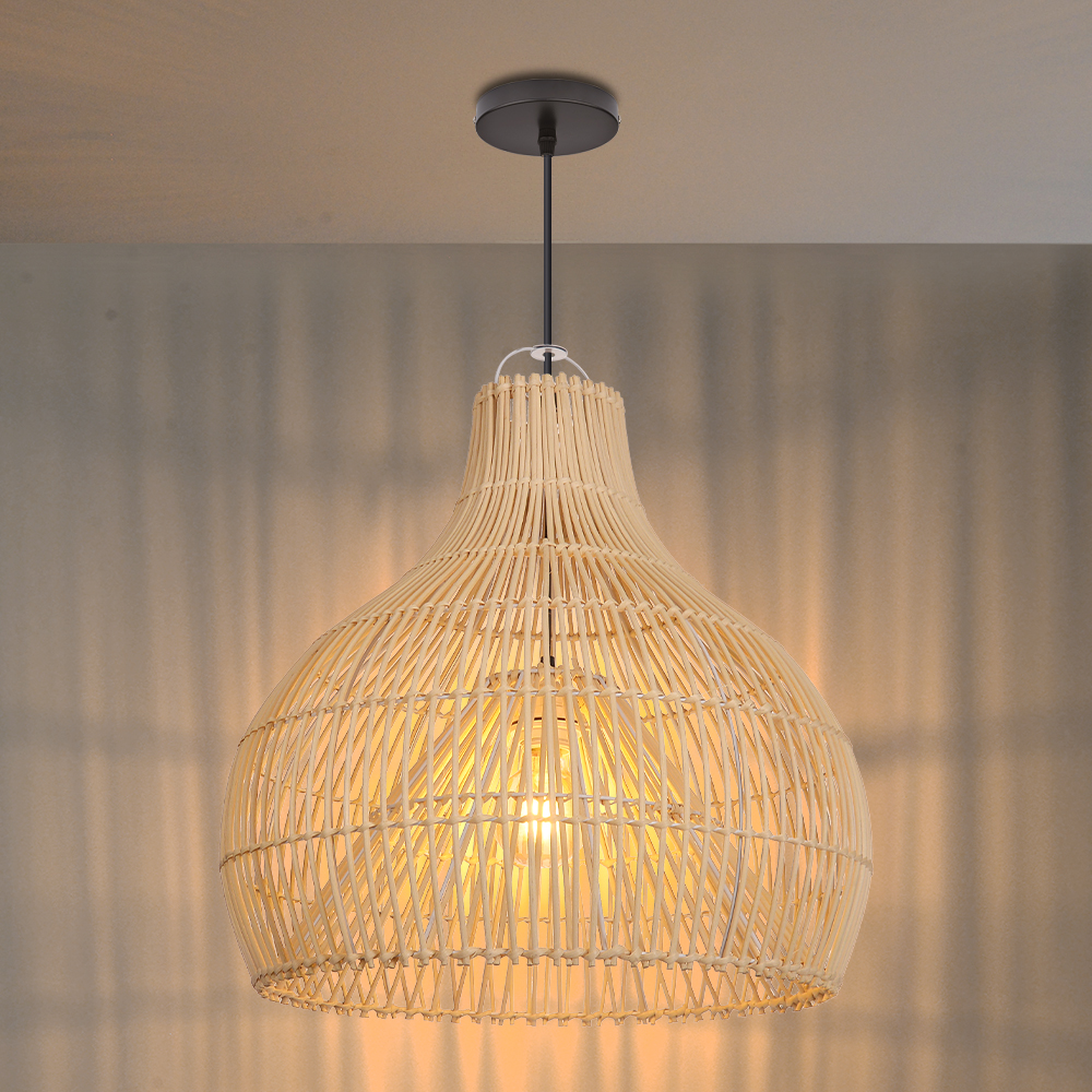 Wicker Chandelier Boho Pendant Light Basket Light Fixture for Kitchen Island Dining Room