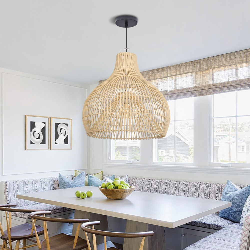 Wicker Chandelier Boho Pendant Light Basket Light Fixture for Kitchen Island Dining Room
