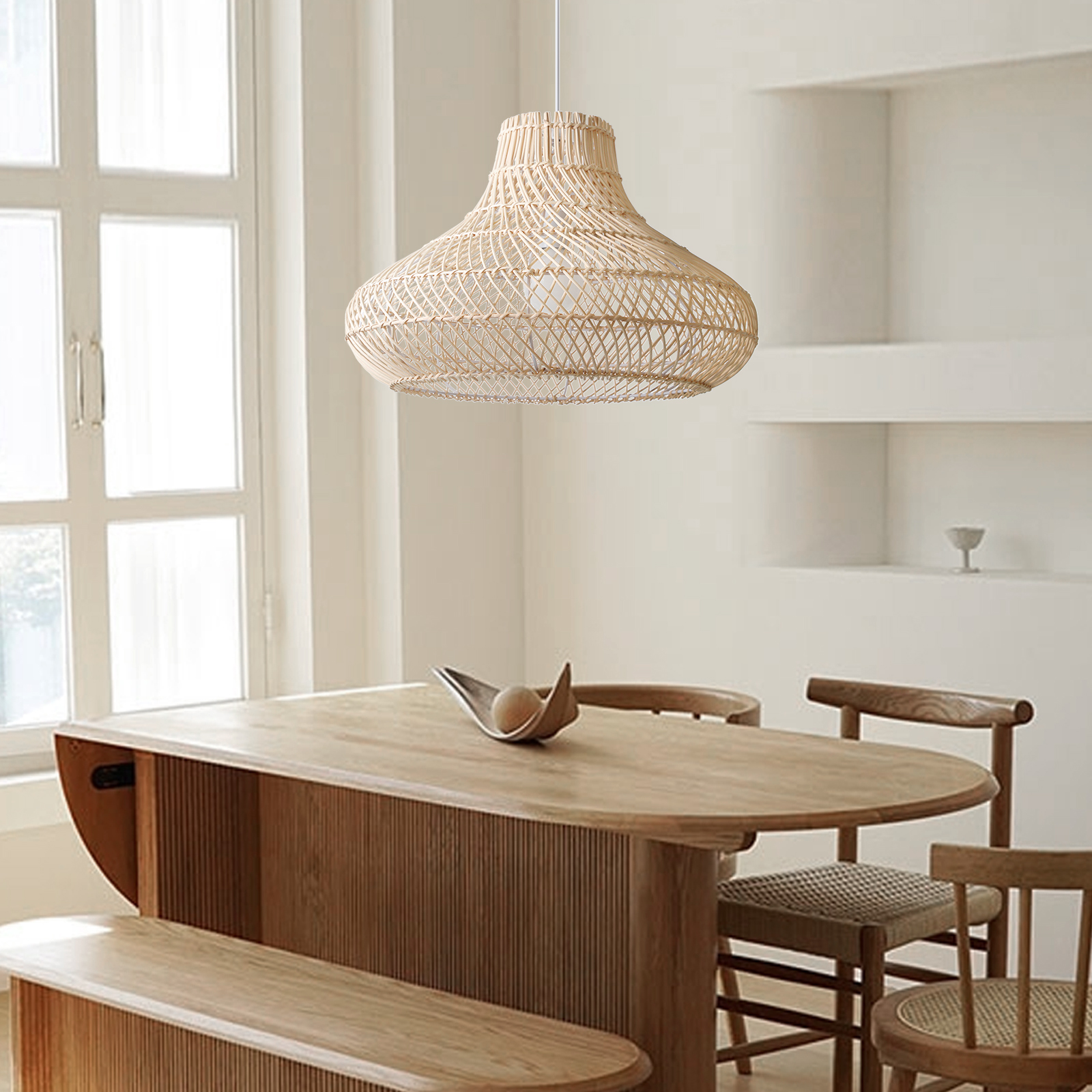 Natural Rattan Pendant Lamp Dining Room Hanging Lampshade