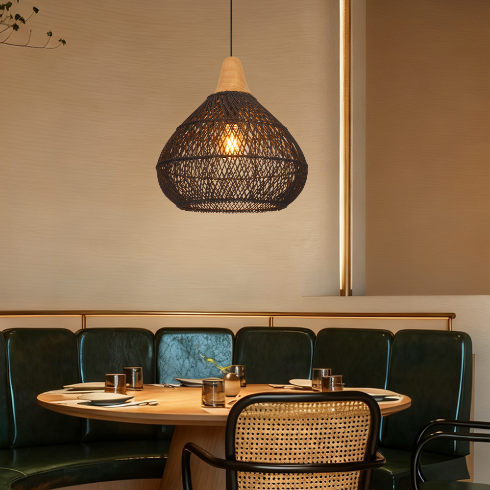 Boho Farmhouse Handcrafted Rattan Pendant Light for Kitchen Island