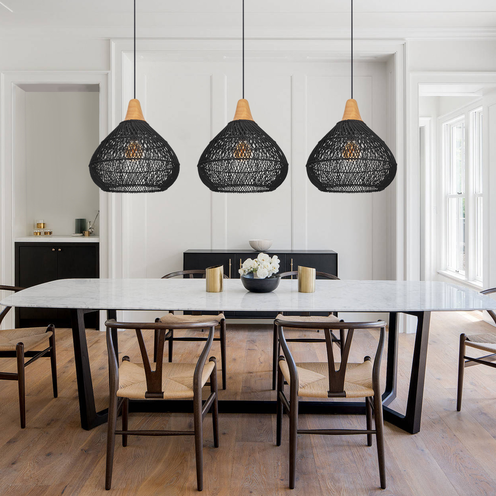 Boho Farmhouse Handcrafted Rattan Pendant Light for Kitchen Island