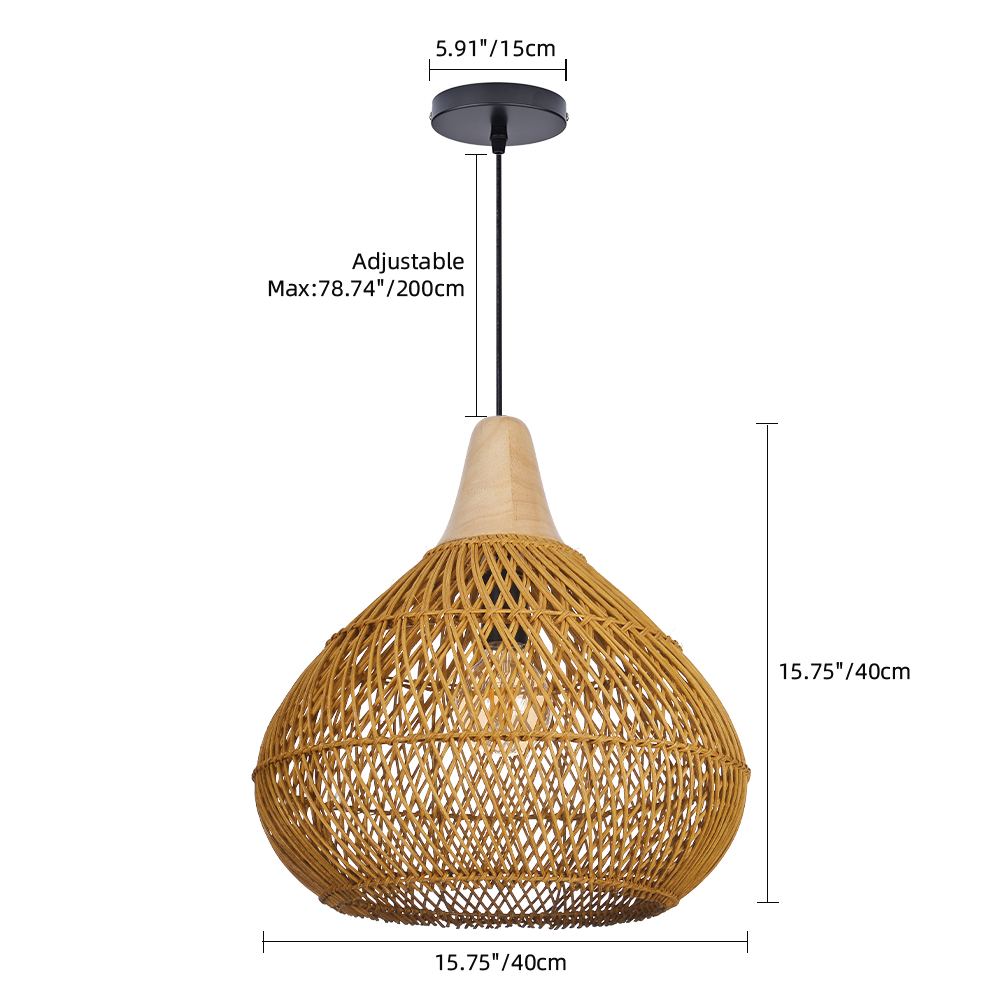 Boho Farmhouse Handcrafted Rattan Pendant Light for Kitchen Island