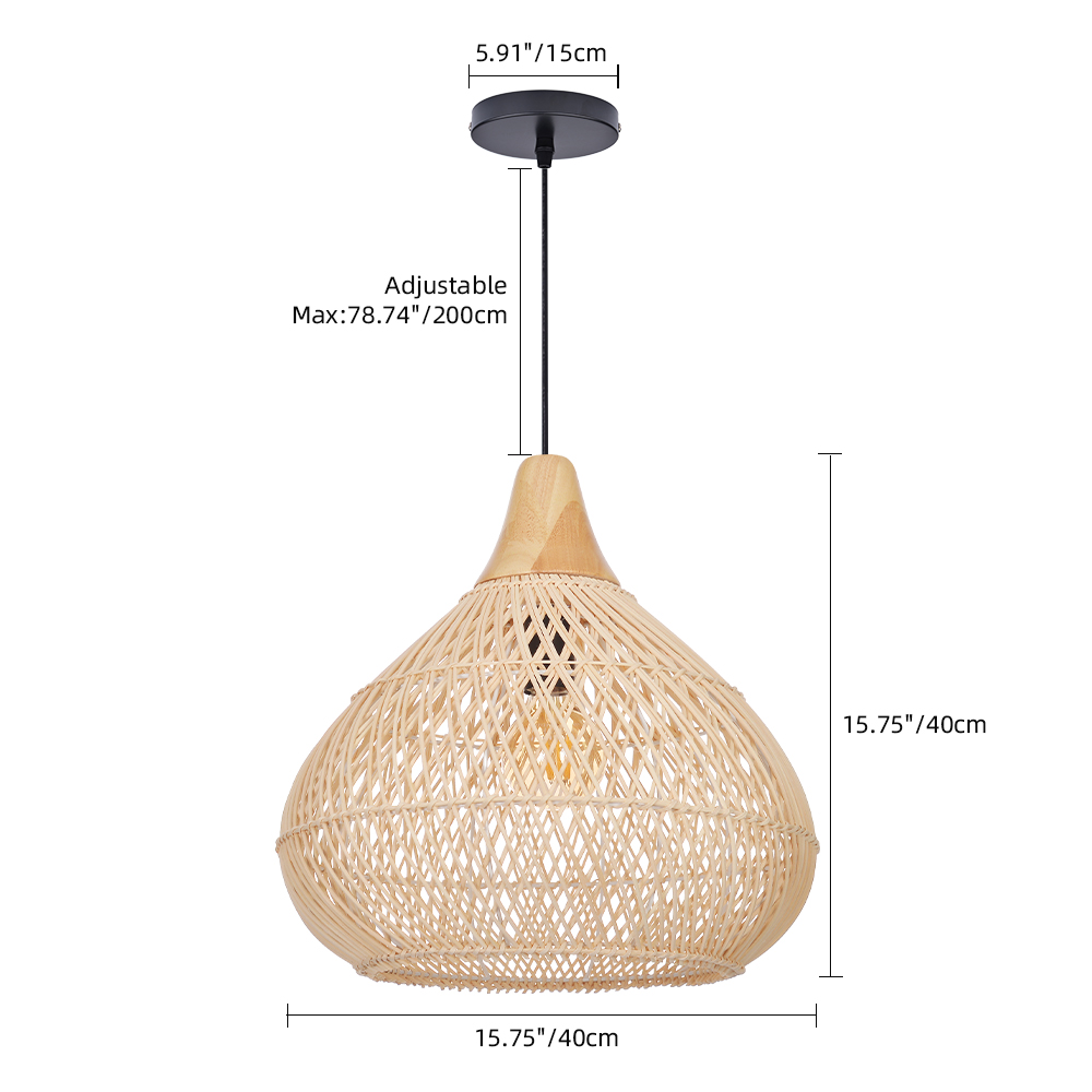 Boho Farmhouse Handcrafted Rattan Pendant Light for Kitchen Island