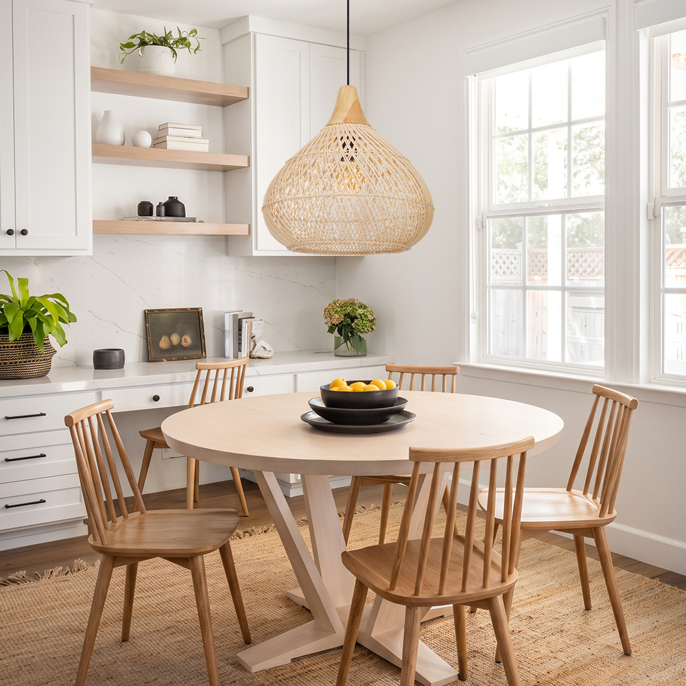 Boho Farmhouse Handcrafted Rattan Pendant Light for Kitchen Island