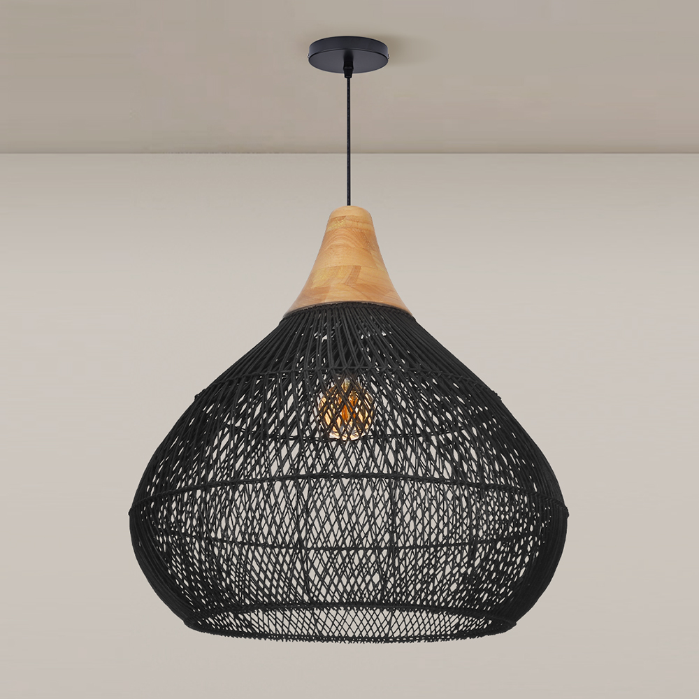 Boho Farmhouse Handcrafted Rattan Pendant Light for Kitchen Island
