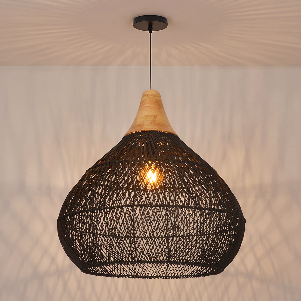 Boho Farmhouse Handcrafted Rattan Pendant Light for Kitchen Island