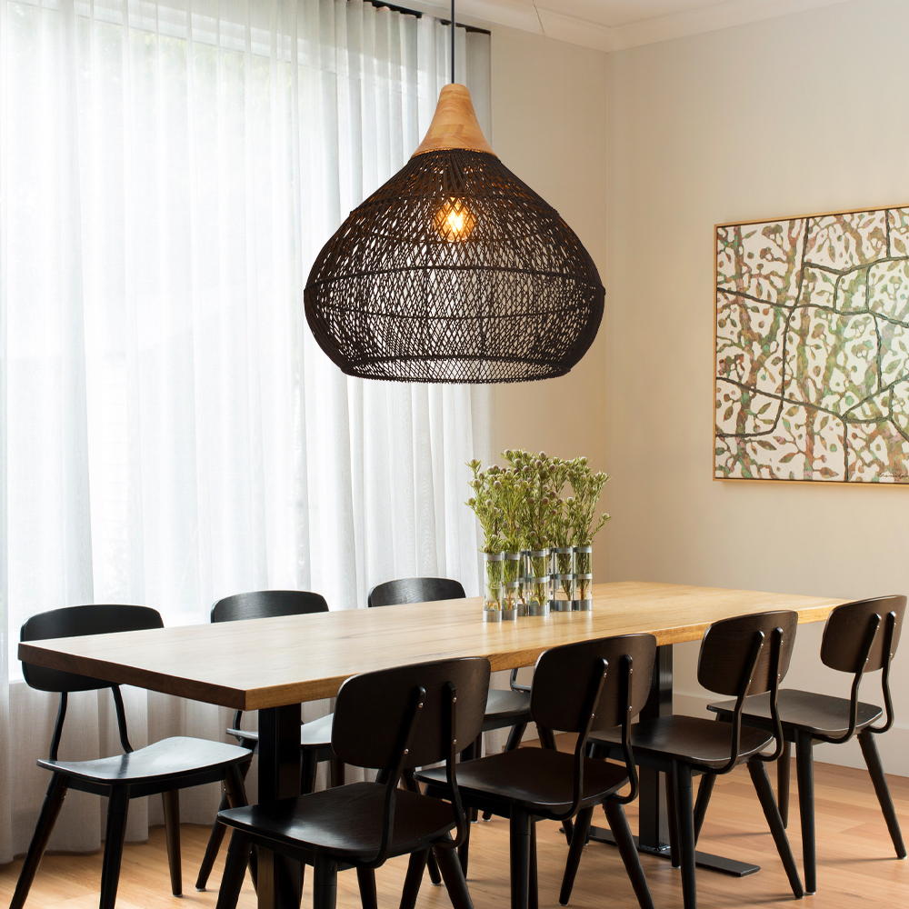 Boho Farmhouse Handcrafted Rattan Pendant Light for Kitchen Island