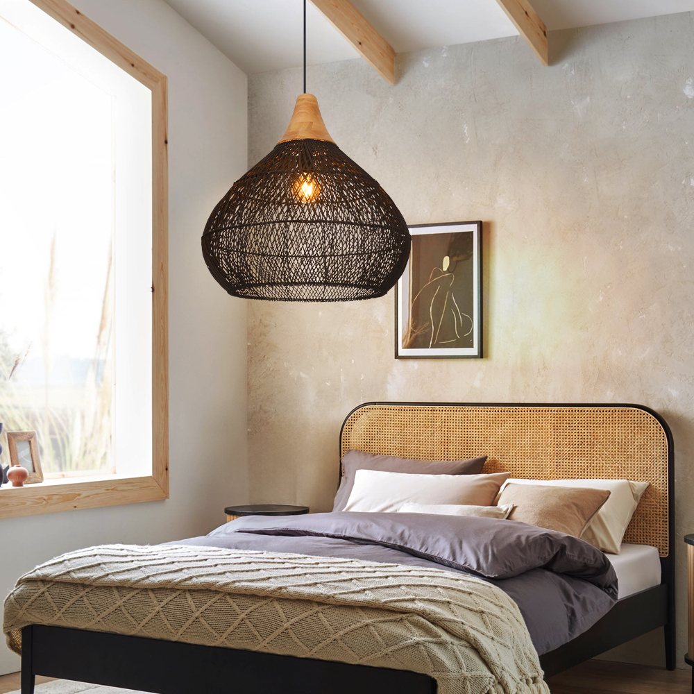 Boho Farmhouse Handcrafted Rattan Pendant Light for Kitchen Island