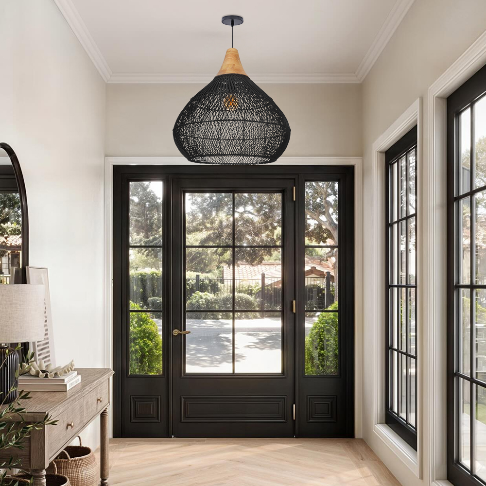 Boho Farmhouse Handcrafted Rattan Pendant Light for Kitchen Island
