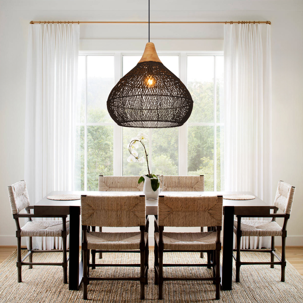 Boho Farmhouse Handcrafted Rattan Pendant Light for Kitchen Island