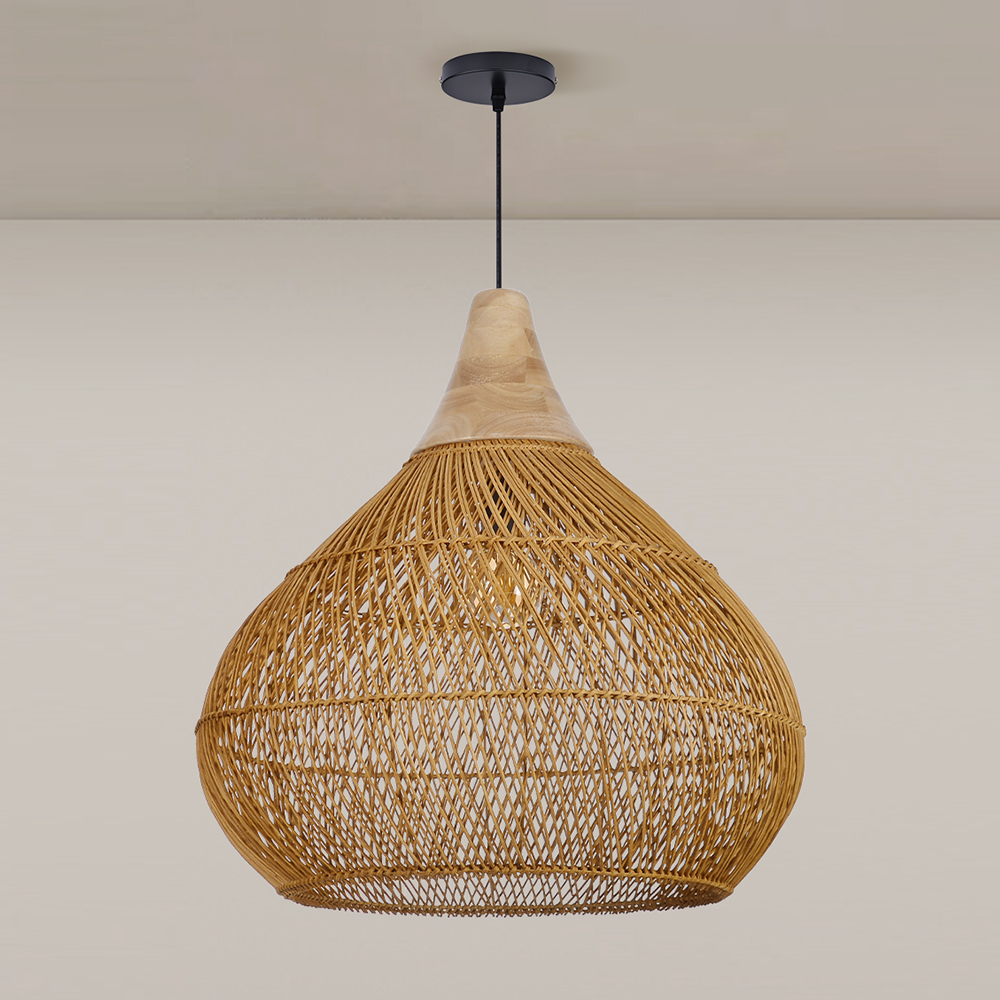 Boho Farmhouse Handcrafted Rattan Pendant Light for Kitchen Island