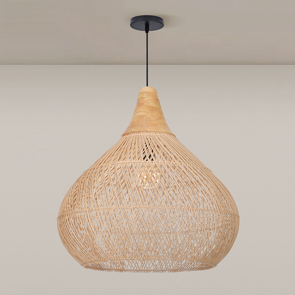 Boho Farmhouse Handcrafted Rattan Pendant Light for Kitchen Island