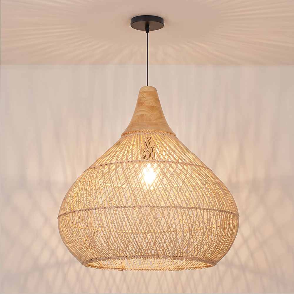 Boho Farmhouse Handcrafted Rattan Pendant Light for Kitchen Island