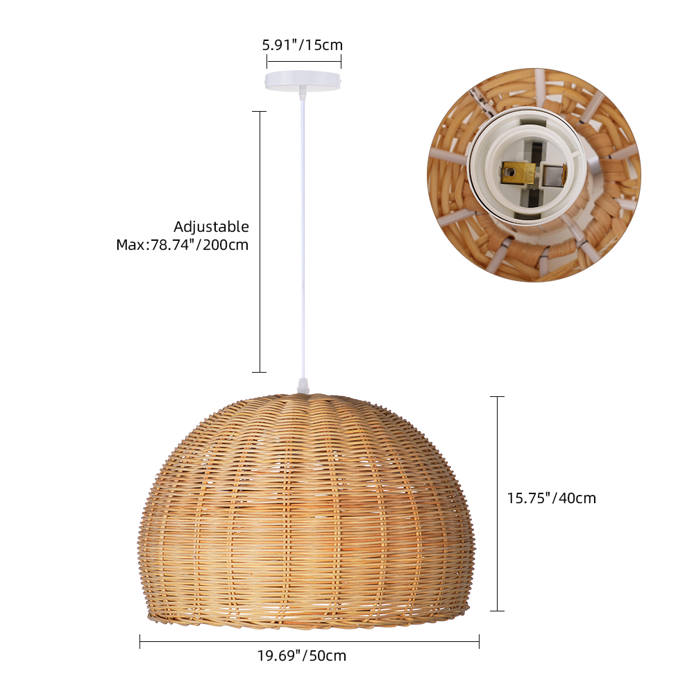 Scandinavian Rattan Pendant Light Rustic Handwoven Chandelier Over Dining Table