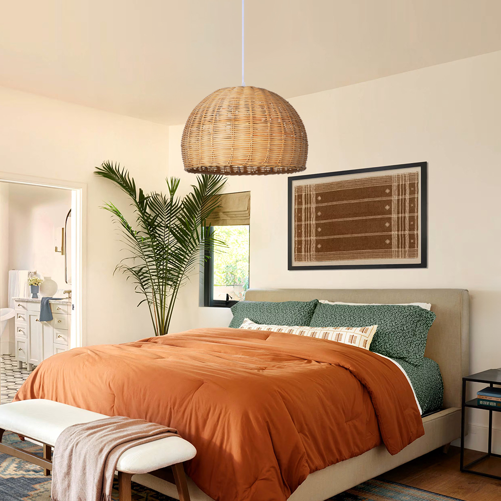 Scandinavian Rattan Pendant Light Rustic Handwoven Chandelier Over Dining Table