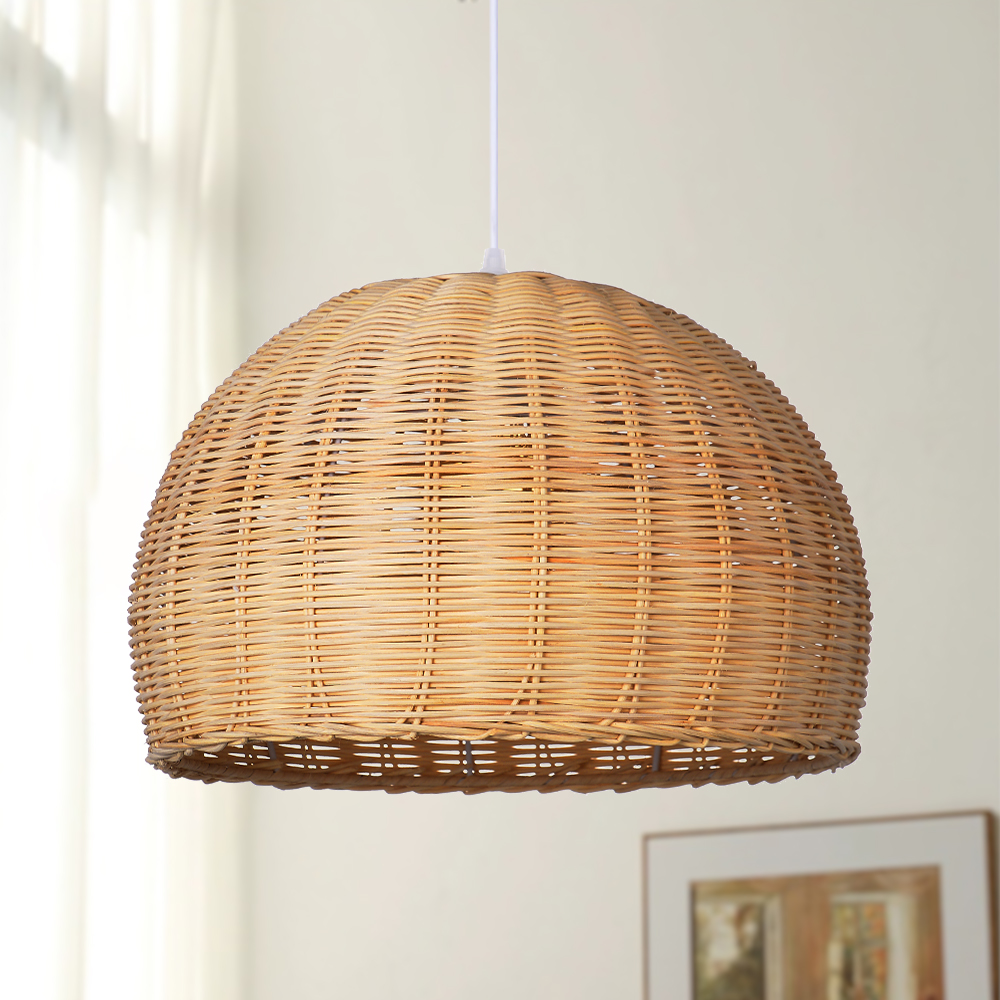 Scandinavian Rattan Pendant Light Rustic Handwoven Chandelier Over Dining Table