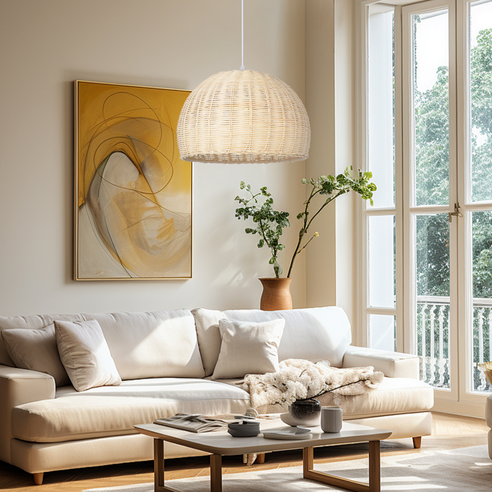 Scandinavian Rattan Pendant Light Rustic Handwoven Chandelier Over Dining Table