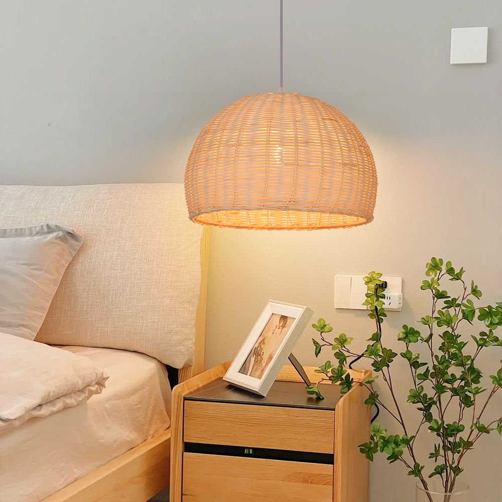 Scandinavian Rattan Pendant Light Rustic Handwoven Chandelier Over Dining Table