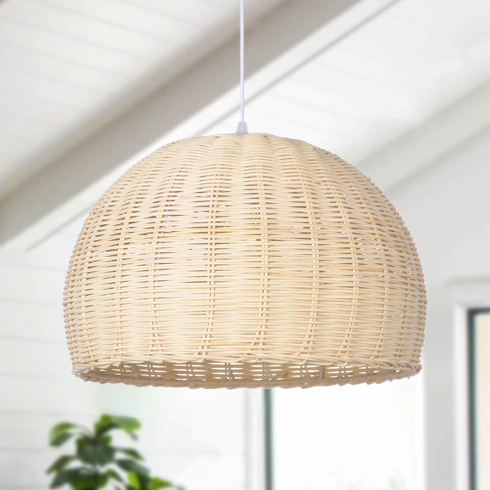 Scandinavian Rattan Pendant Light Rustic Handwoven Chandelier Over Dining Table