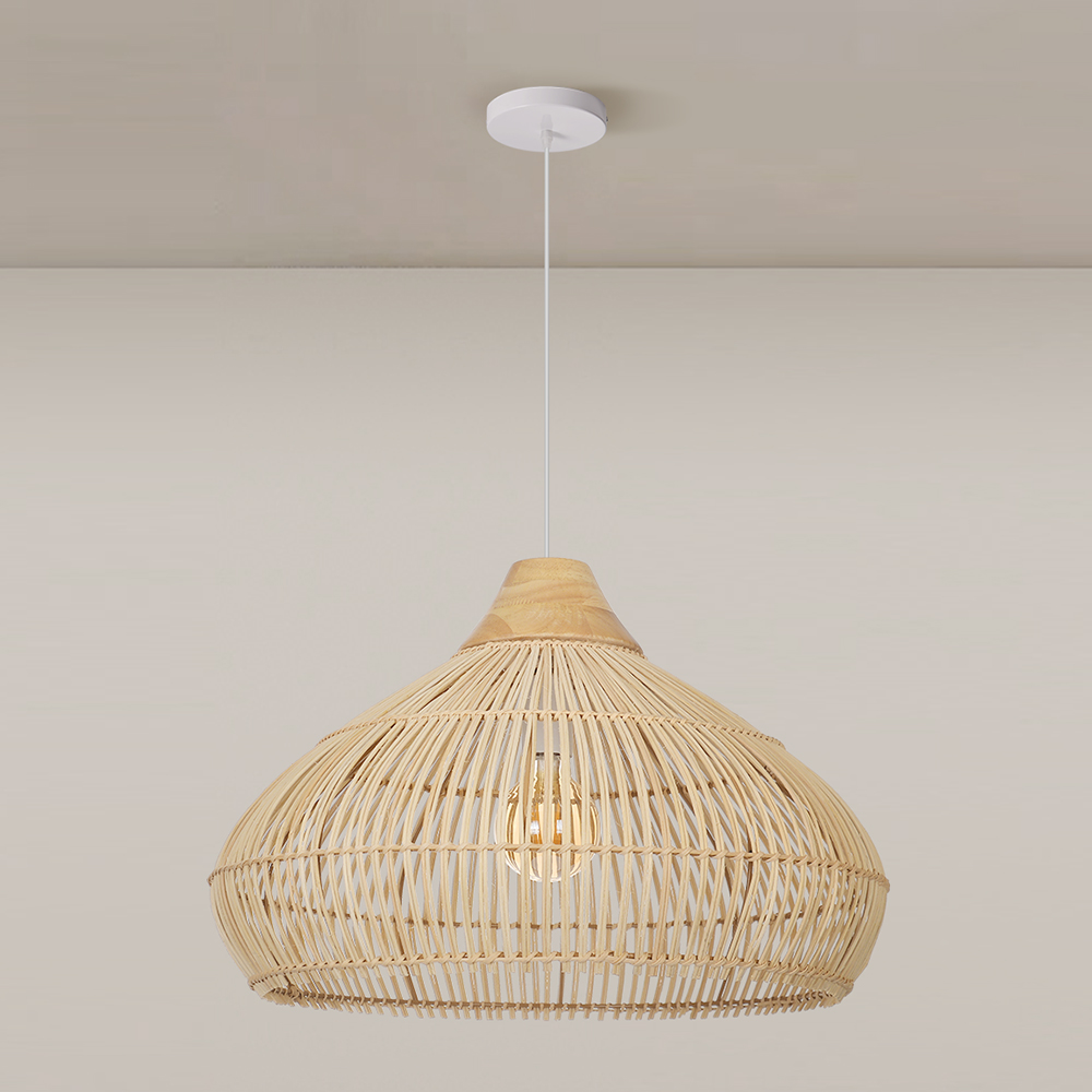 Coastal Lampshade Handmade Natural Woven Lamp Wooden Top Rattan Pendant Light