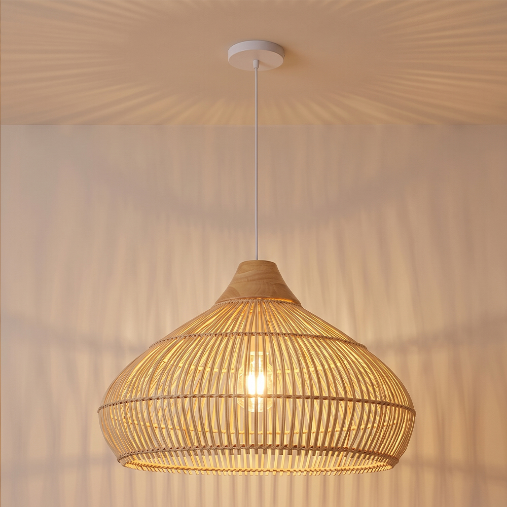 Coastal Lampshade Handmade Natural Woven Lamp Wooden Top Rattan Pendant Light