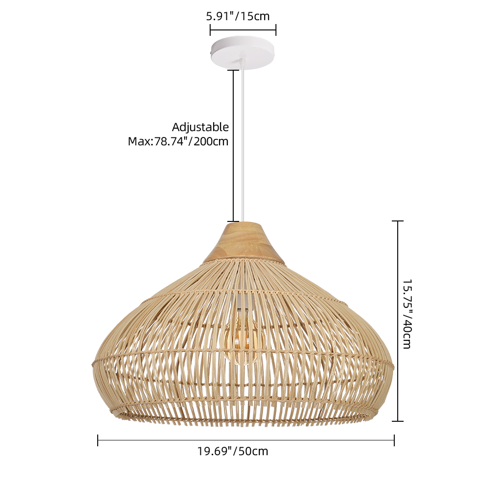 Coastal Lampshade Handmade Natural Woven Lamp Wooden Top Rattan Pendant Light