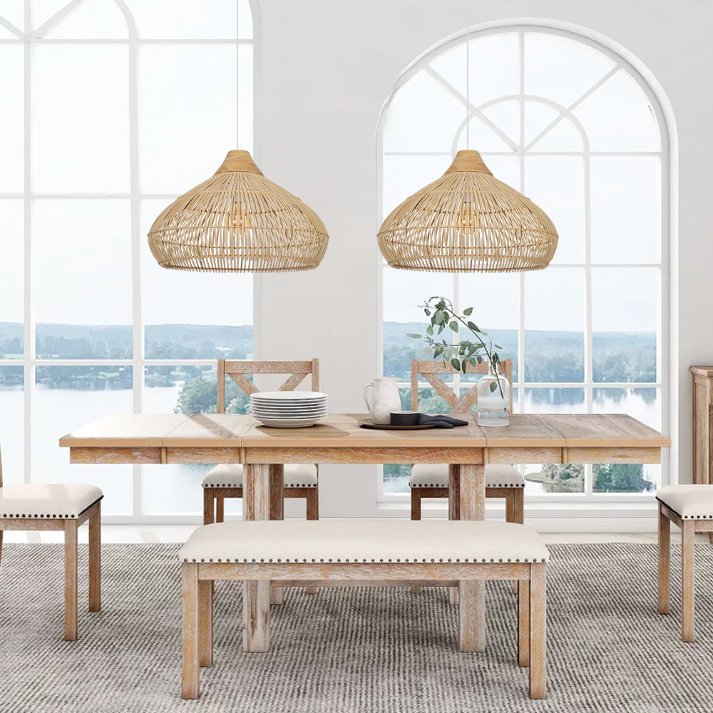 Coastal Lampshade Handmade Natural Woven Lamp Wooden Top Rattan Pendant Light