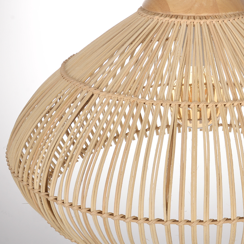 Coastal Lampshade Handmade Natural Woven Lamp Wooden Top Rattan Pendant Light
