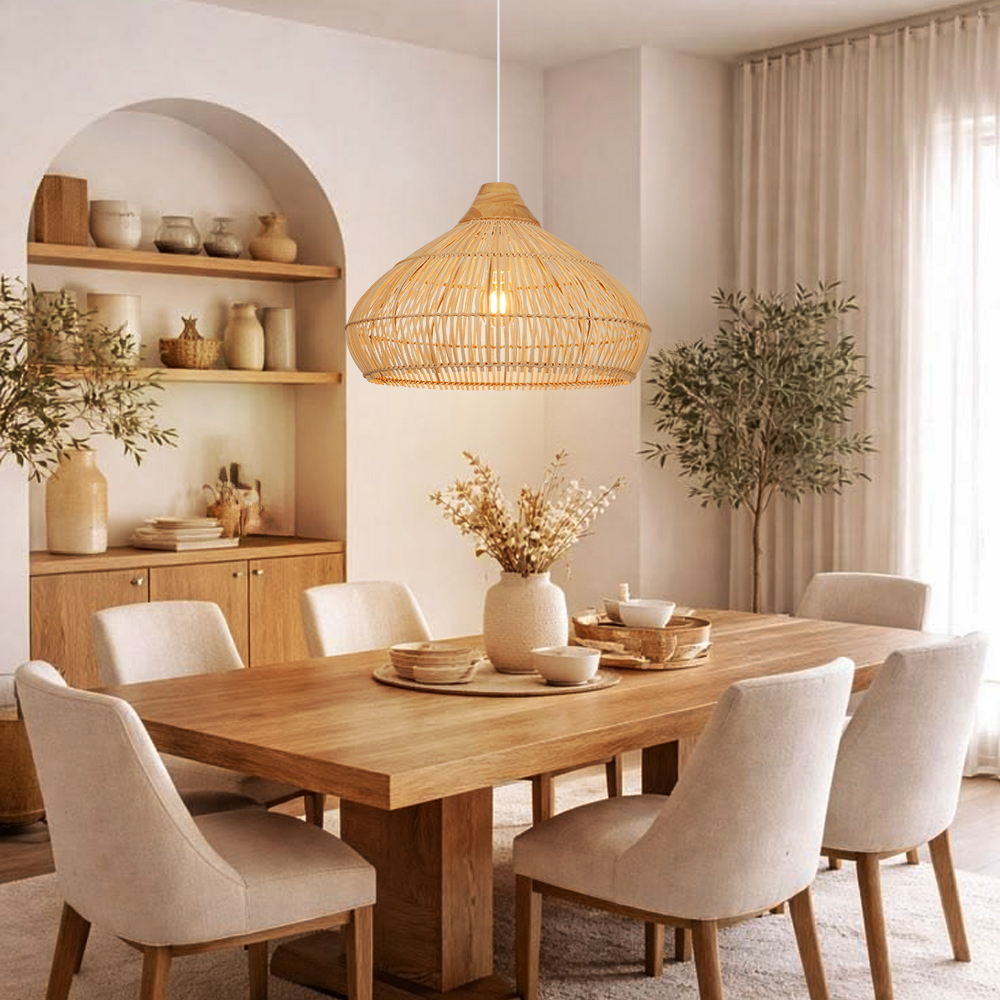 Coastal Lampshade Handmade Natural Woven Lamp Wooden Top Rattan Pendant Light