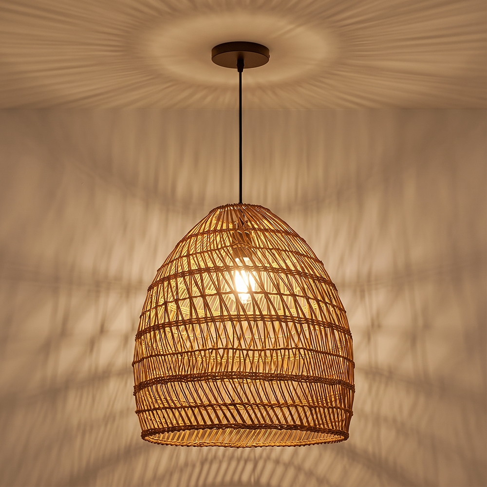 Boho Living Room Hanging Lamp Natural Wicker Pendant Light for B&Bs