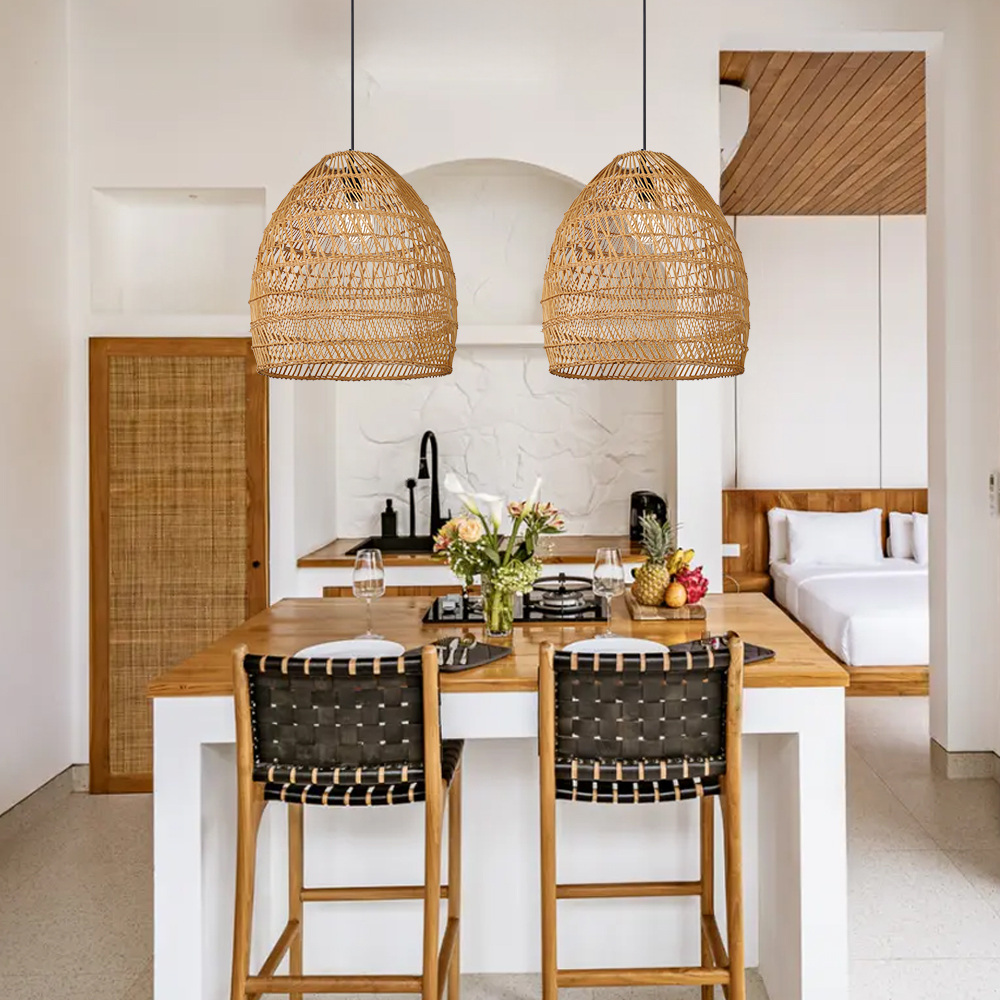 Boho Living Room Hanging Lamp Natural Wicker Pendant Light for B&Bs