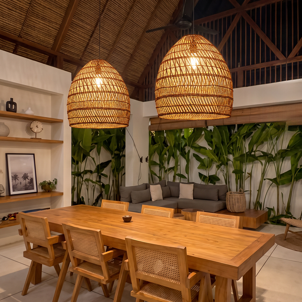 Boho Living Room Hanging Lamp Natural Wicker Pendant Light for B&Bs