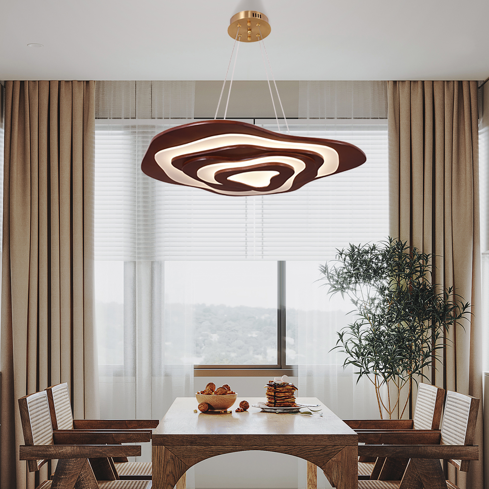 Nordic Irregular Solid Wooden Pendant Light Living Room Dining Room Dimmable Chandelier